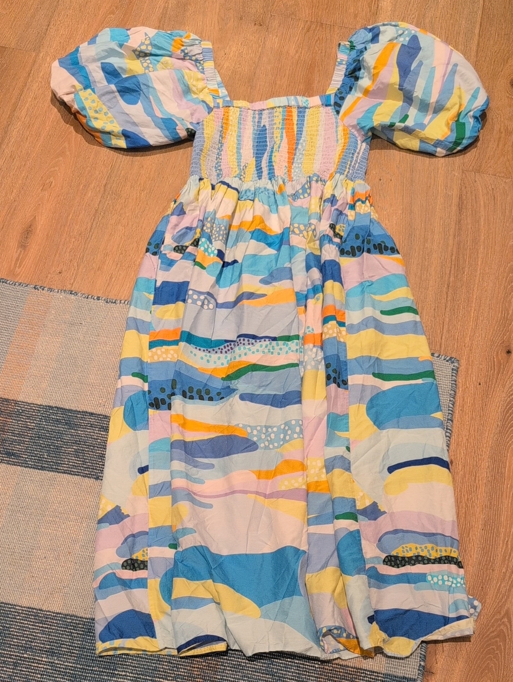 Girls' Pastel Multicolor Puff-Sleeve Smocked Dress